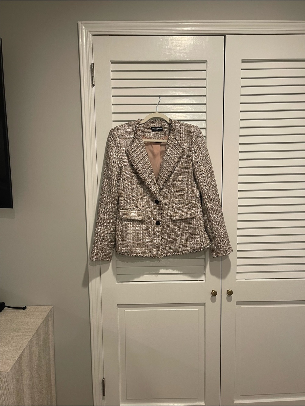 Karl Lagerfeld Beige Bouclé Tweed Blazer
